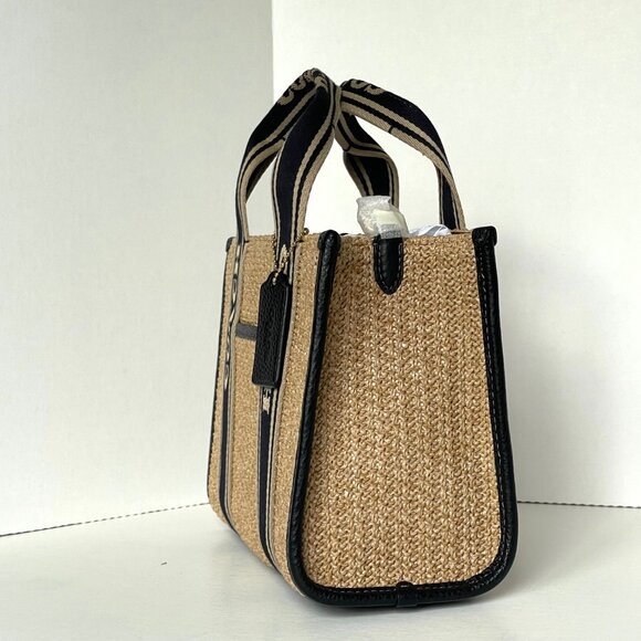 Coach Smith Tote 24 Small Leather Brown Straw Crossbody Bag CAL89 ORG PKG - Picture 6 of 11